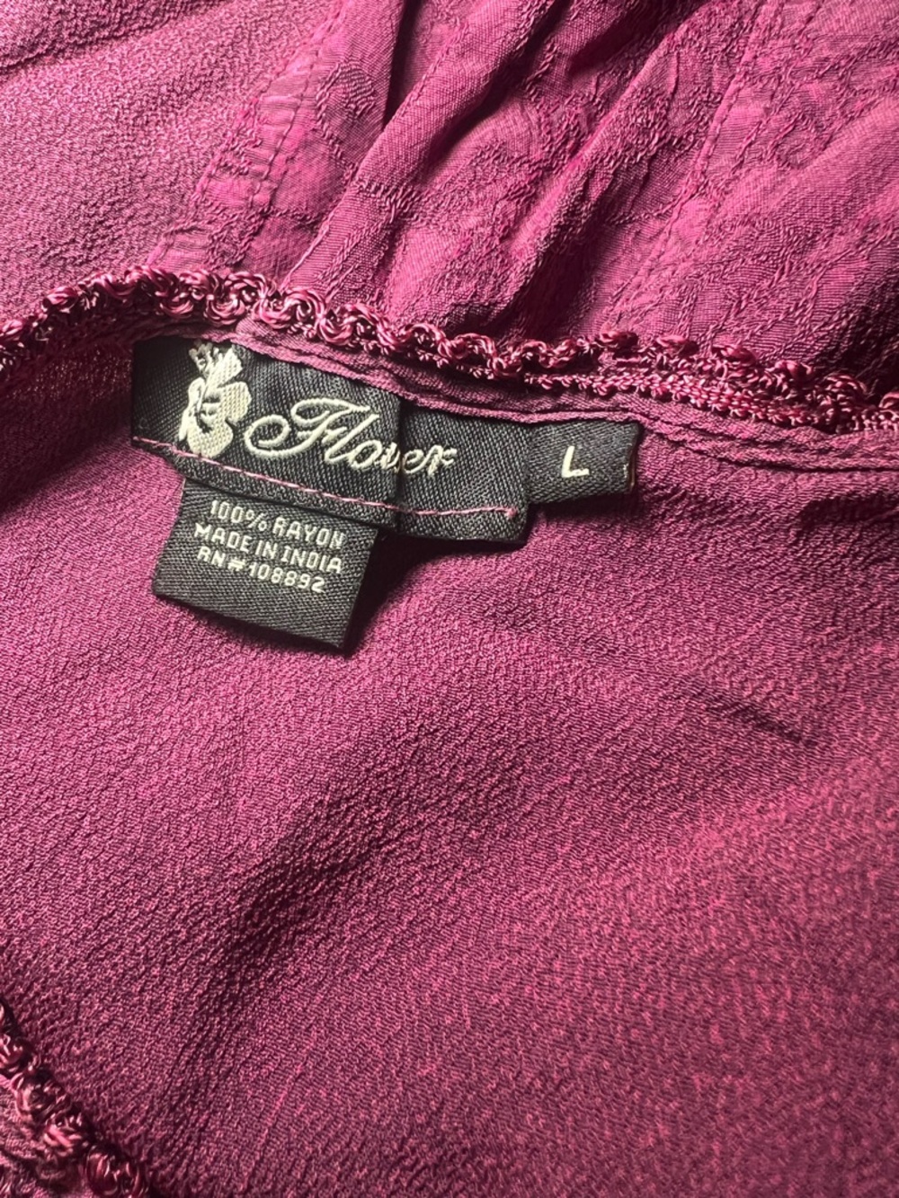 Flower Purple Boho Tunic Top L Embroidered Button Front Flowy Rayon - Picture 7 of 7